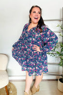 Feeling Joyful Navy Floral Bow Tie Babydoll Long Ruffle Sleeve Dress (Open Pack)