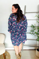 Feeling Joyful Navy Floral Bow Tie Babydoll Long Ruffle Sleeve Dress (Open Pack)