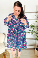 Feeling Joyful Navy Floral Bow Tie Babydoll Long Ruffle Sleeve Dress (Open Pack)
