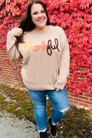 Feeling Thankful Taupe Pop Up Glittery Embroidery Sweater (Open Pack)