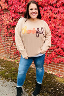 Feeling Thankful Taupe Pop Up Glittery Embroidery Sweater (Open Pack)
