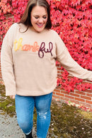 Feeling Thankful Taupe Pop Up Glittery Embroidery Sweater (Open Pack)