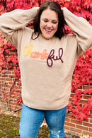 Feeling Thankful Taupe Pop Up Glittery Embroidery Sweater (Open Pack)