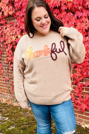 Feeling Thankful Taupe Pop Up Glittery Embroidery Sweater (Open Pack)