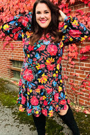 Lock Eyes Black Floral Sequin Print Ruffle Sleeve Frill Mock Neck Dress (Open Pack)