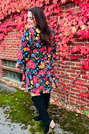 Lock Eyes Black Floral Sequin Print Ruffle Sleeve Frill Mock Neck Dress (Open Pack)