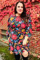 Lock Eyes Black Floral Sequin Print Ruffle Sleeve Frill Mock Neck Dress (Open Pack)