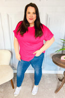 Be Your Best Fuchsia Cable Knit Dolman Short Sleeve Sweater Top (Open Pack)