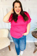 Be Your Best Fuchsia Cable Knit Dolman Short Sleeve Sweater Top (Open Pack)