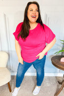 Be Your Best Fuchsia Cable Knit Dolman Short Sleeve Sweater Top (Open Pack)