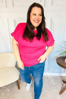 Be Your Best Fuchsia Cable Knit Dolman Short Sleeve Sweater Top (Open Pack)