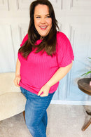 Be Your Best Fuchsia Cable Knit Dolman Short Sleeve Sweater Top (Open Pack)