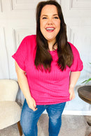 Be Your Best Fuchsia Cable Knit Dolman Short Sleeve Sweater Top (Open Pack)