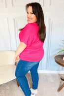 Be Your Best Fuchsia Cable Knit Dolman Short Sleeve Sweater Top (Open Pack)