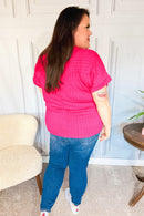 Be Your Best Fuchsia Cable Knit Dolman Short Sleeve Sweater Top (Open Pack)