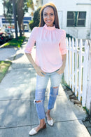 Blush Crinkled Woven Ruffle Neck Button Top