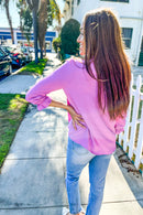 Lavender Crinkled Woven Ruffle Neck Button Top