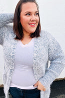Leading Lady Slate Blue Two Tone Fuzzy Soft Brushed Cardigan (Open Pack)