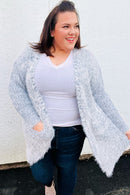 Leading Lady Slate Blue Two Tone Fuzzy Soft Brushed Cardigan (Open Pack)