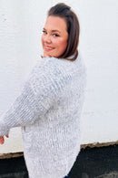 Leading Lady Slate Blue Two Tone Fuzzy Soft Brushed Cardigan (Open Pack)