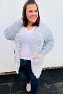 Leading Lady Slate Blue Two Tone Fuzzy Soft Brushed Cardigan (Open Pack)