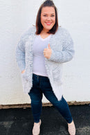 Leading Lady Slate Blue Two Tone Fuzzy Soft Brushed Cardigan (Open Pack)