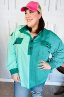 On The Way Up Mint Color Block Button Down Pullover (Open Pack)