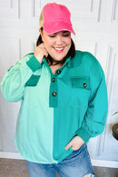 On The Way Up Mint Color Block Button Down Pullover (Open Pack)