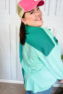 On The Way Up Mint Color Block Button Down Pullover (Open Pack)