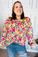 Pretty In Pink Watercolor Floral Yoke Tie Top (Open Pack)