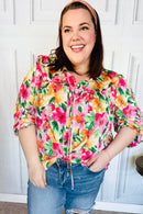 Pretty In Pink Watercolor Floral Yoke Tie Top (Open Pack)