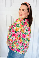 Pretty In Pink Watercolor Floral Yoke Tie Top (Open Pack)