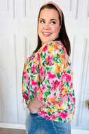 Pretty In Pink Watercolor Floral Yoke Tie Top (Open Pack)