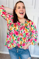Pretty In Pink Watercolor Floral Yoke Tie Top (Open Pack)