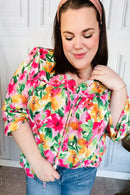 Pretty In Pink Watercolor Floral Yoke Tie Top (Open Pack)