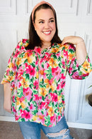 Pretty In Pink Watercolor Floral Yoke Tie Top (Open Pack)