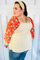 Hello Beautiful Oatmeal & Orange Square Neck Paisley Floral Blouse (Open Pack)