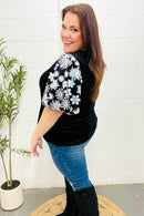 Feeling Glamorous Black Floral Sequin Puff Sleeve Velvet Top (Open Pack)
