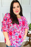 Feeling Femmi Pink & Fuchsia Floral Peplum Woven Top (Open Pack)