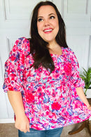 Feeling Femmi Pink & Fuchsia Floral Peplum Woven Top (Open Pack)
