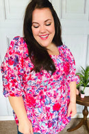 Feeling Femmi Pink & Fuchsia Floral Peplum Woven Top (Open Pack)