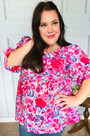 Feeling Femmi Pink & Fuchsia Floral Peplum Woven Top (Open Pack)