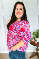 Feeling Femmi Pink & Fuchsia Floral Peplum Woven Top (Open Pack)