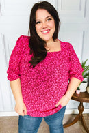 Perfectly You Fuchsia Floral Three Quarter Sleeve Square Neck Top (Open Pack)