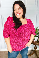 Perfectly You Fuchsia Floral Three Quarter Sleeve Square Neck Top (Open Pack)