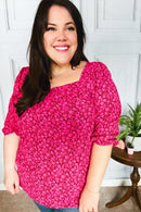 Perfectly You Fuchsia Floral Three Quarter Sleeve Square Neck Top (Open Pack)