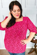 Perfectly You Fuchsia Floral Three Quarter Sleeve Square Neck Top (Open Pack)