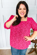 Perfectly You Fuchsia Floral Three Quarter Sleeve Square Neck Top (Open Pack)