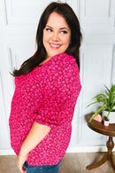 Perfectly You Fuchsia Floral Three Quarter Sleeve Square Neck Top (Open Pack)
