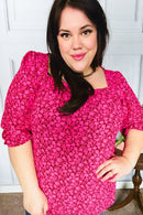 Perfectly You Fuchsia Floral Three Quarter Sleeve Square Neck Top (Open Pack)